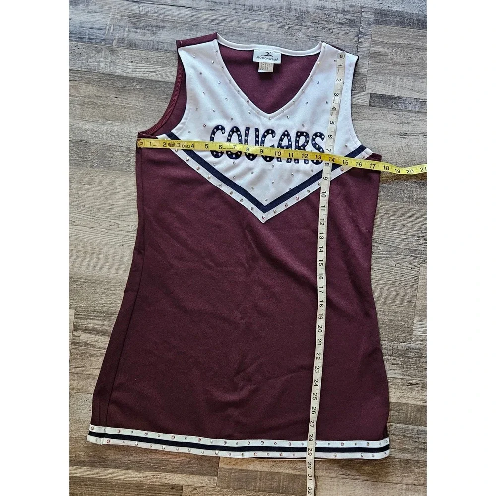 Motionwear Cougars Cheerleading Dress Burgundy White Rhinestone Uniform Size 18